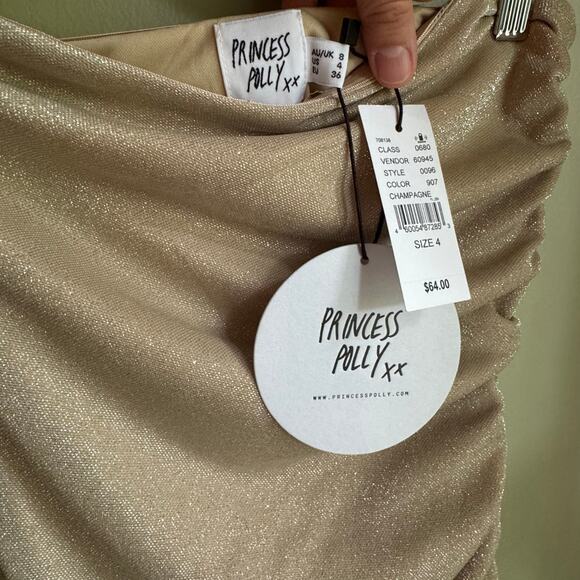 Princess Polly Donelli Metallic Strapless Minidress Champagne Bodycon Ruched NWT - Picture 6 of 9